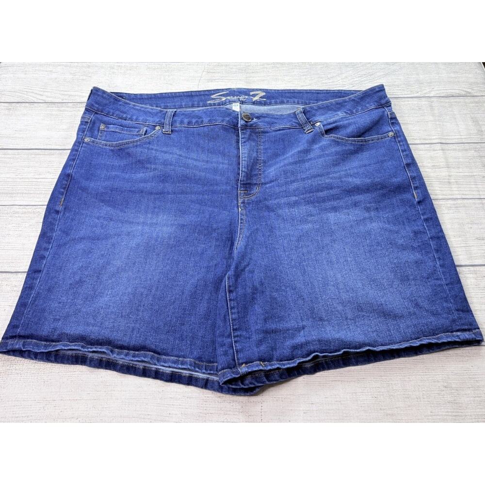 Seven7 Women's Weekend Easy Fit Stretch Blue Denim Shorts Plus Size 20W
